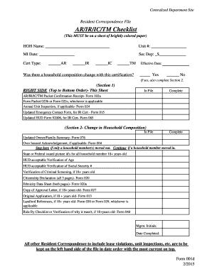 Resident Correspondence File Checklist