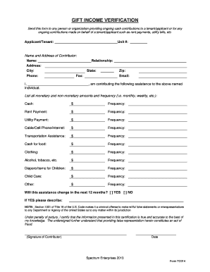 Gift Income Verification Form