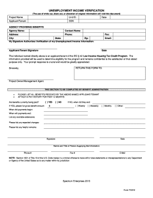Unemployment Income Verification Form