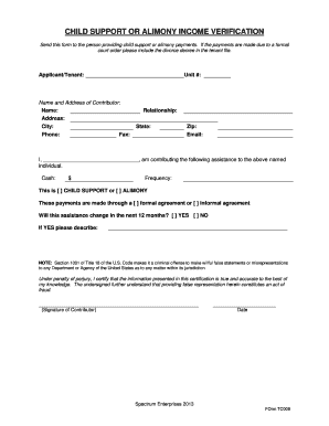 Child Support or Alimony Income Verification