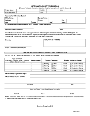 Veterans Income Verification Form