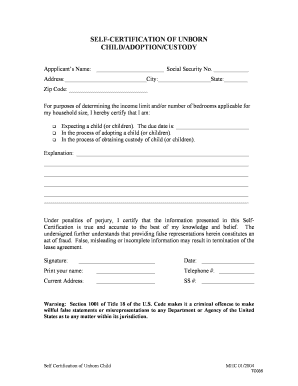 Self Certification of Unborn Child