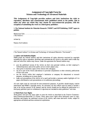 Assignment of Copyright Form for Science and Technology of Advanced Materials