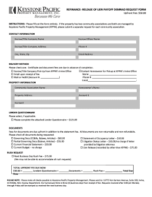 Refinance Release of Lien Payoff Demand Request Form