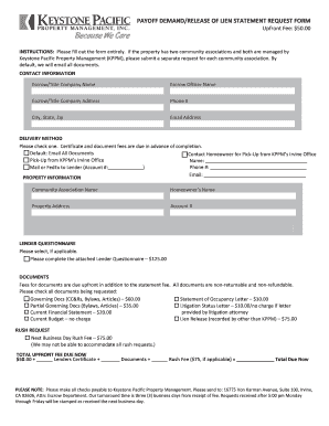 Payoff Demand Release of Lien Statement Request Form