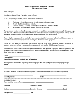 Coach Evaluation for Player Age Group Request