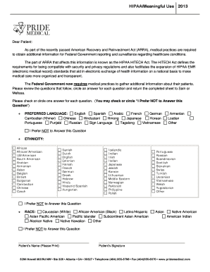 HIPAA HITECH Act Patient Information Form