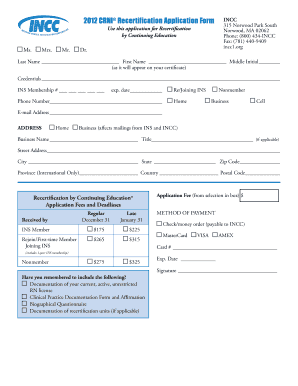 2012 CRNI Recertification Application Form
