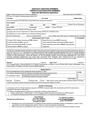 Kentucky Masters Swimming Membership Application