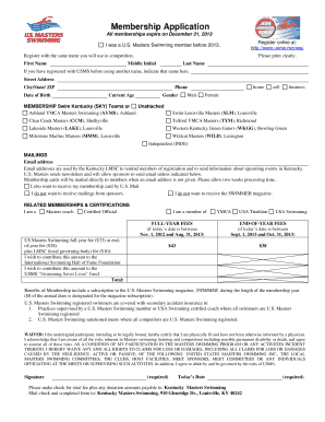 US Masters Swimming Membership Application