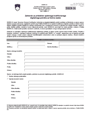 Slovenian Digital Certificate Application Form