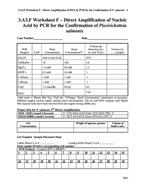 PCR Amplification Worksheet for P. salmonis Confirmation