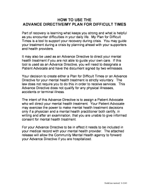 Mental Health Advance Directive Form
