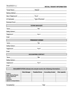 Retail Tenant Information Form