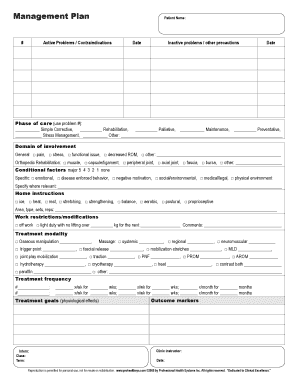 Patient Management Plan Form
