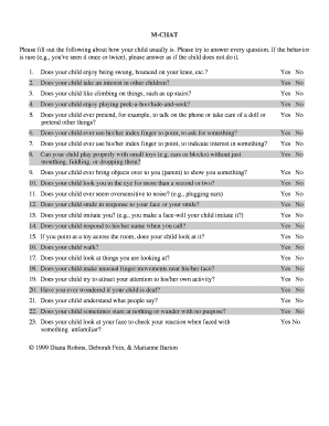 M-CHAT Autism Screening Form
