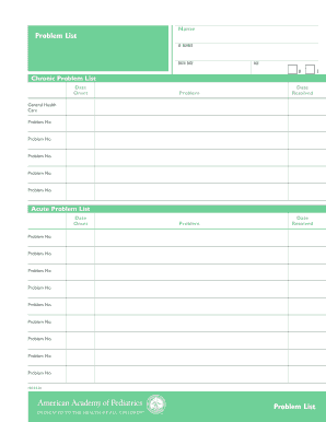 Patient Chronic and Acute Problem List Form