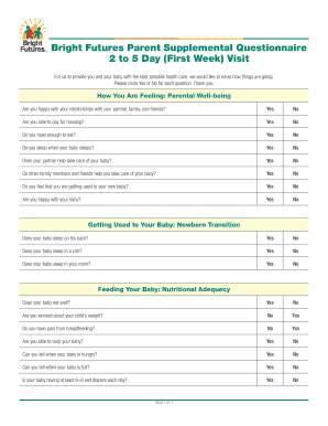 Bright Futures Parent Supplemental Questionnaire