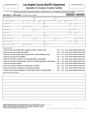 Los Angeles County Sheriff's Application for Access to Custody Facilities