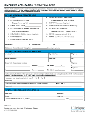 Demande simplifiée d'obligation commerciale
