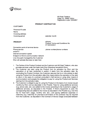 Estonian Telecom Product Contract