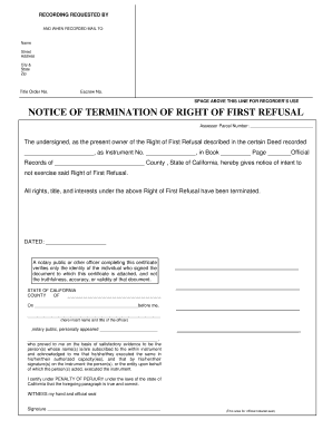 Notice of Termination of Right of First Refusal