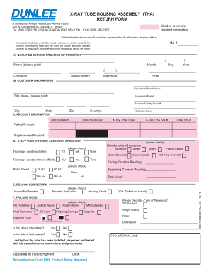 X-Ray Tube Housing Assembly Return Form