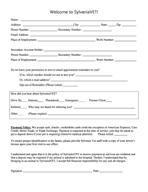 SylvaniaVET Client Information Form