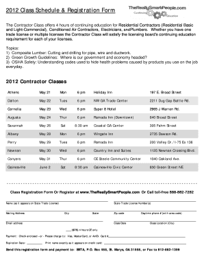 2012 Contractor Class Registration Form