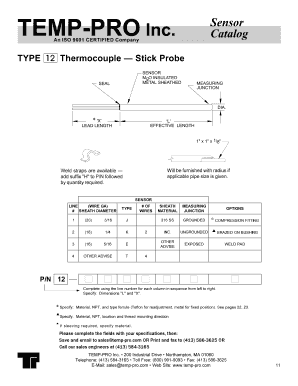 Thermocouple Stick Probe Order Form
