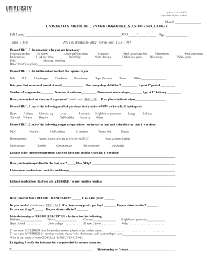 University Medical Center Obstetrics and Gynecology Form