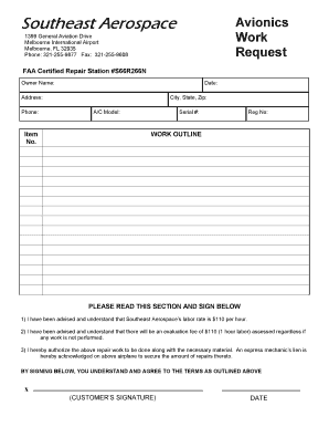 Aircraft Repair Authorization Form
