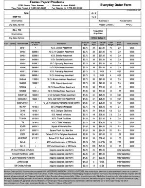 Fantus Paper Products Order Form