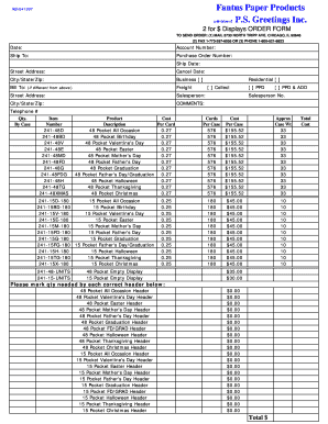 Fantus Paper Products Order Form