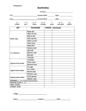 Martial Arts Competition Scorecard