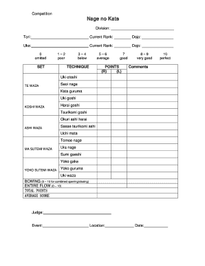 Nage no Kata Competition Scorecard