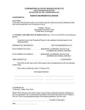 Massachusetts Presidential Primary Warrant