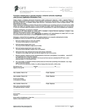 Joint Account Application Declaration Form