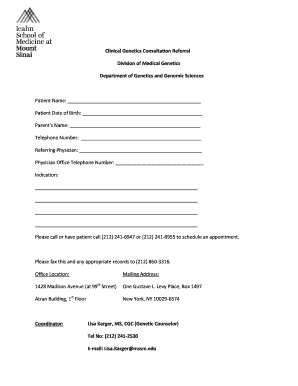 Clinical Genetics Consultation Referral Form