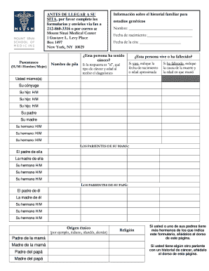 Formulario de historial genético del Mount Sinai Medical Center