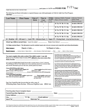Child Care Food Program Enrollment Form
