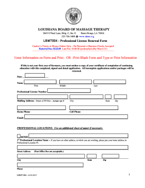 Louisiana Massage Therapy License Renewal Form