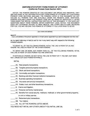 California Statutory Power of Attorney Form
