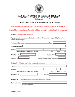 Louisiana Board of Massage Therapy Licensure Verification