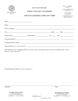 Nevada Utility Complaint Form