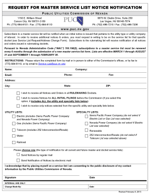 Master Service List Notice Notification