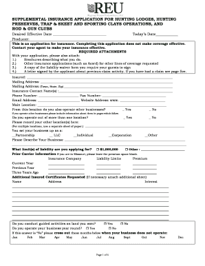 Supplemental Insurance Application for Hunting Businesses