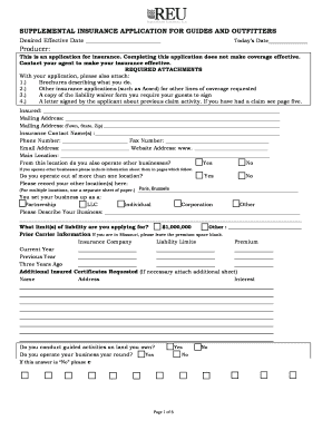 Supplemental Insurance Application for Guides and Outfitters