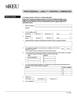 Professional Liability Errors and Omissions Application