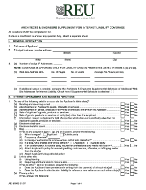 Architects & Engineers Internet Liability Coverage Supplement